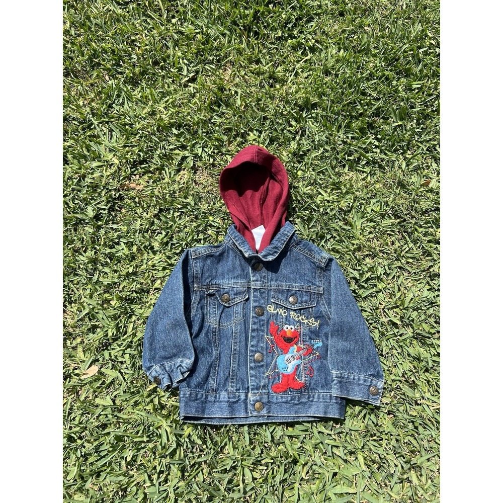 Sesame Street Elmo Rocks Toddler Jean Jacket Size 18 Months Hooded Denim Jacket